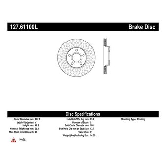 StopTech Remschijven 278mm Vooras Volvo C30 / S40 / V50 / C70 2007-