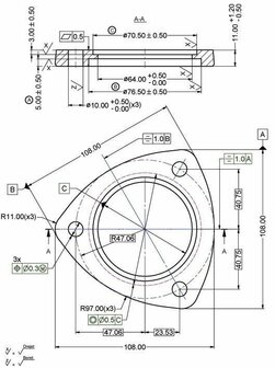 Stalen 76mm flens voor turbinehuis R=97mm