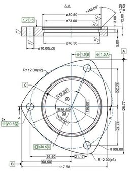 Stalen 76mm flens voor turbinehuis R=112mm