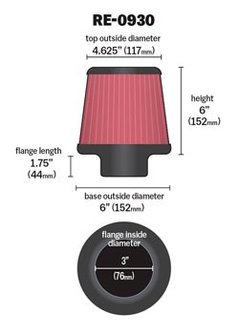 K&amp;N Open Luchtfilter Conisch 76mm