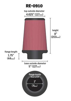 K&amp;N Open Luchtfilter Conisch 76mm